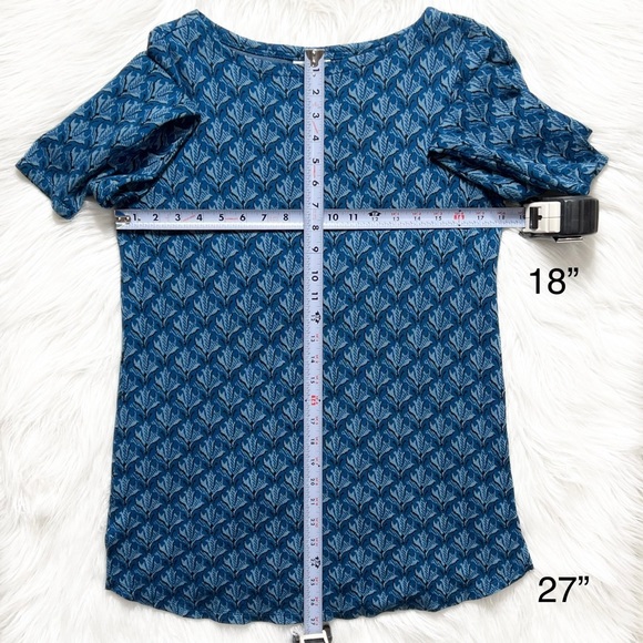 J. Jill Blue Floral Boat Neck Long Sleeve Viscose Ponte Knit Pullover Top - Picture 7 of 7